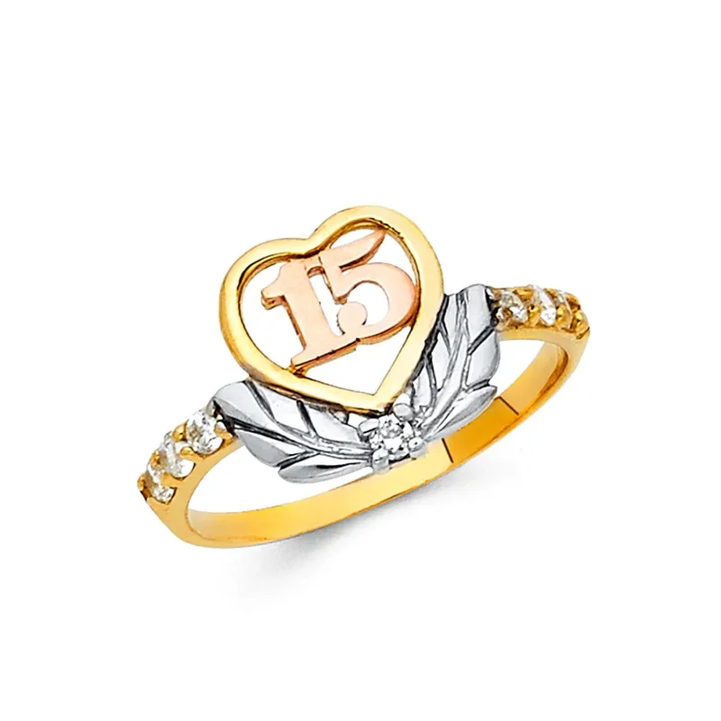 14K 3C 15 YRS CZ RINGS (RG660)