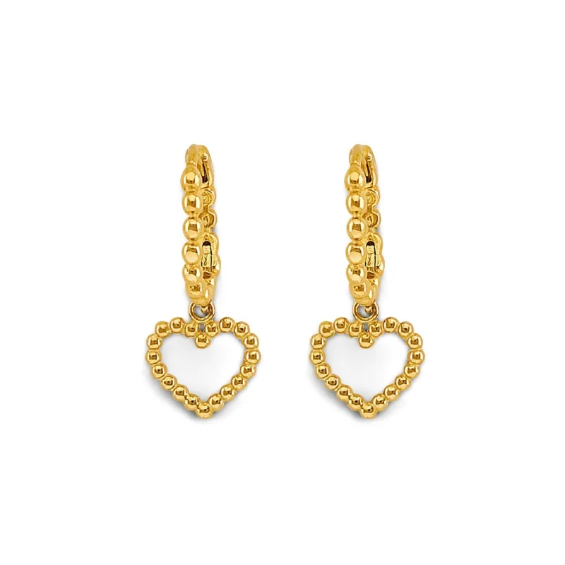 14KY Bead Heart Huggies Earring