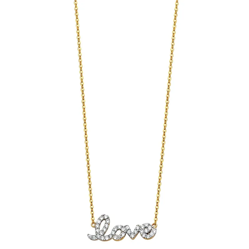 14K 2T CZ LOVE SIGN NECKLACE