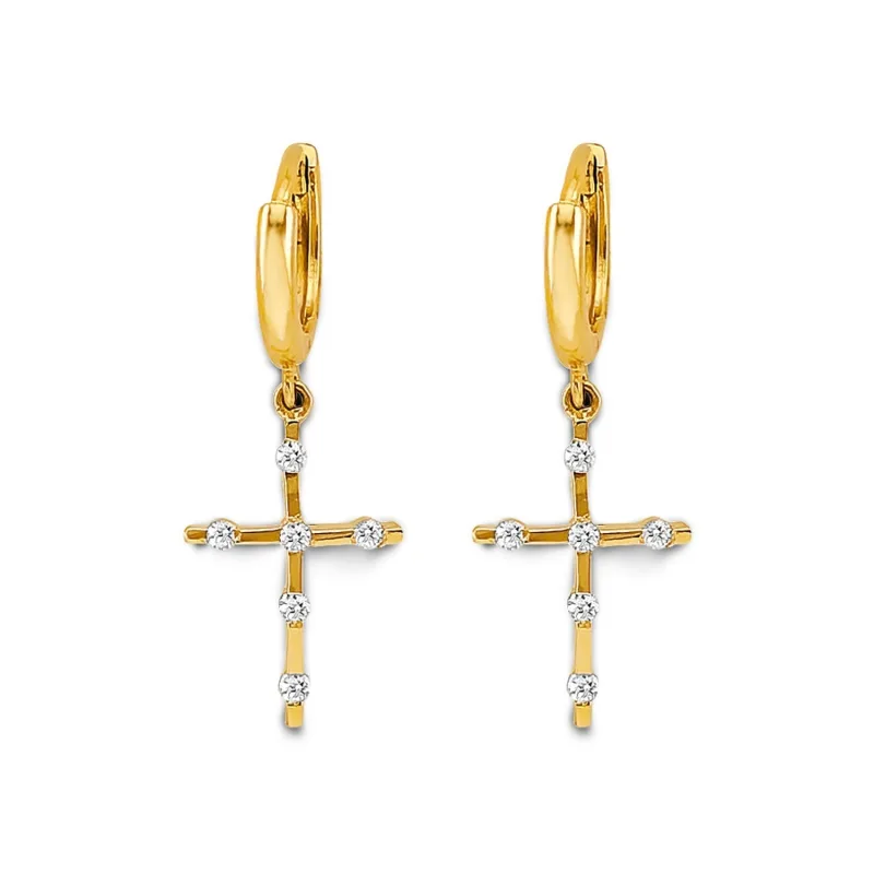14KY CZ Cross Huggies Earring