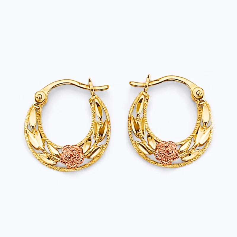 14K 3C Flower Hoop Earring
