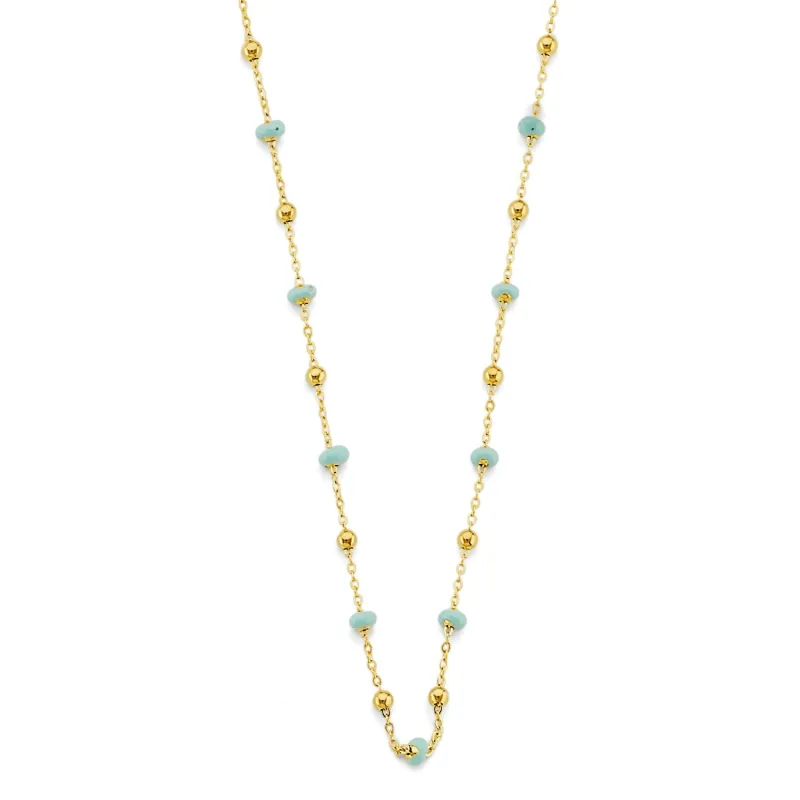 14KY Turquoise Color Enamel Bead Necklace