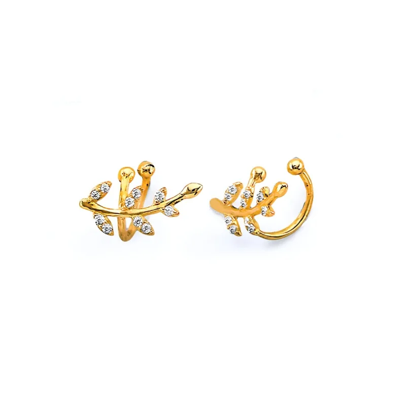 14KY CZ Leaf Ear Cuff (Single Piece)