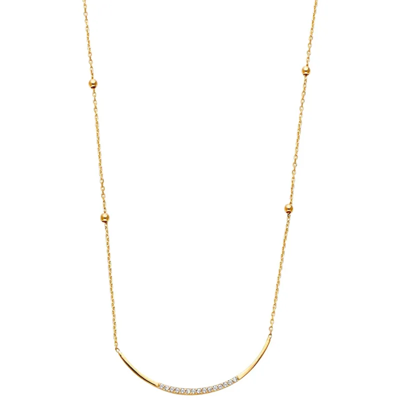 14KY CZ U-Bar Light Chain Neck w/Ball 17 + 1