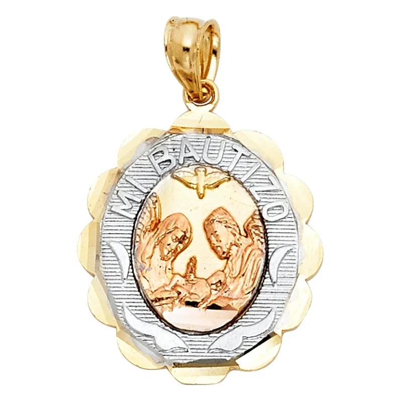 14K 3C MI BAUTIZO PEND OVAL BIG