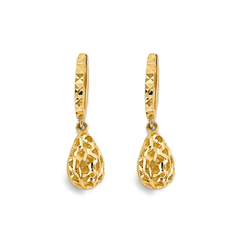 14KY Hanging Ball Huggies Earring
