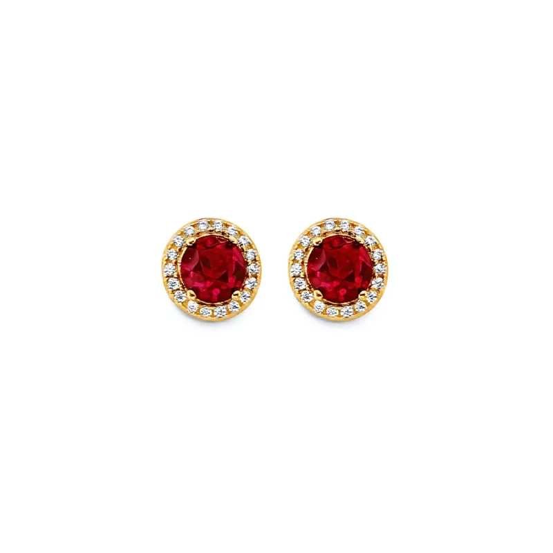 14KY Round Red CZ Push Back Earring