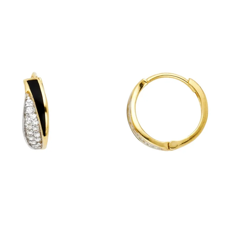 14K 2T ONYX & CZ HUGGIES EARRING