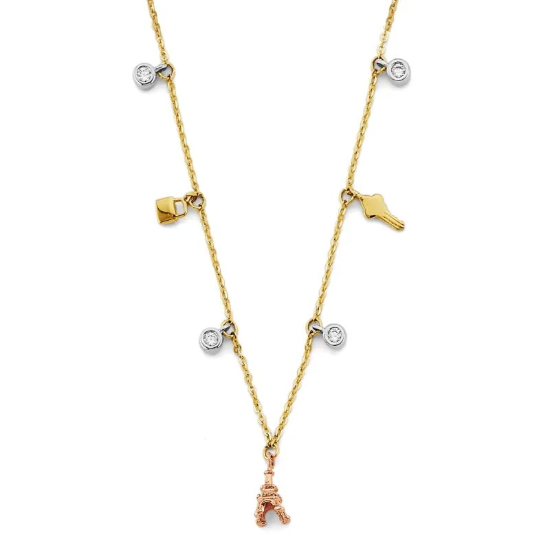 14K 3C Charm CZ Necklace