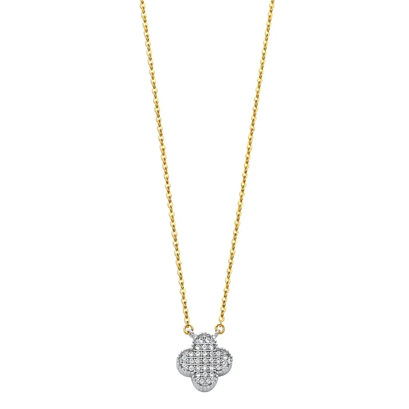 14K 2T CZ CLOVE NECKLACE