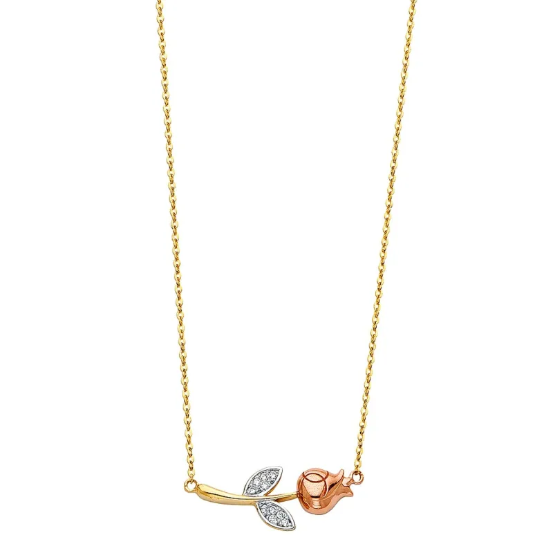 14K 3C CZ FLOWER NECKLACE