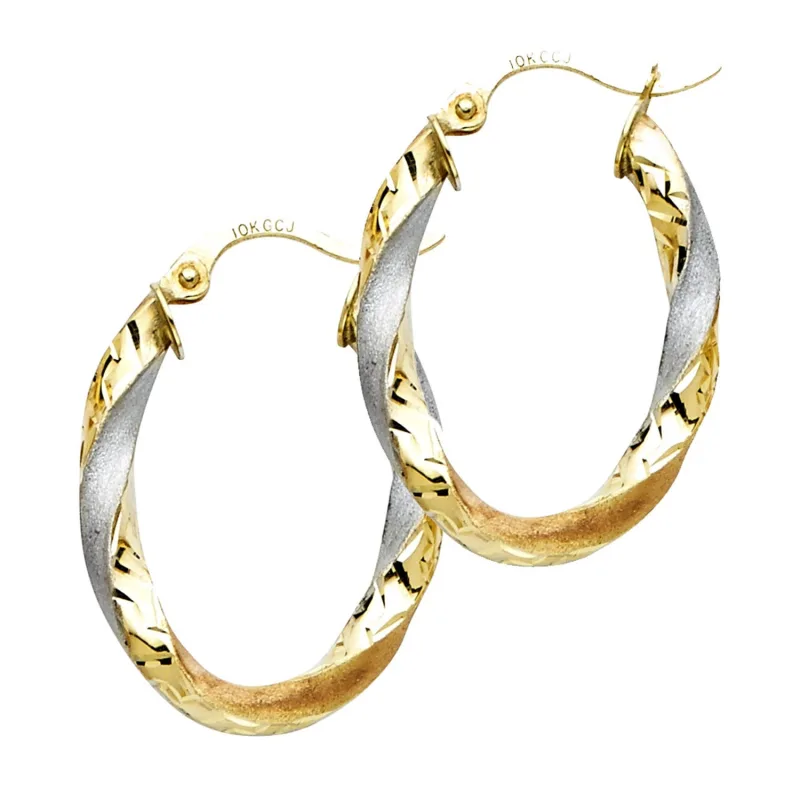 14K 3C CURLED HOL OVAL HOOP EAR