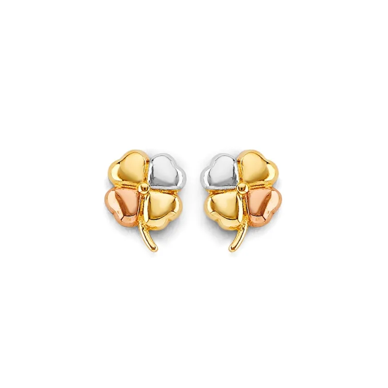 14K 3C Clover Push Back Earring