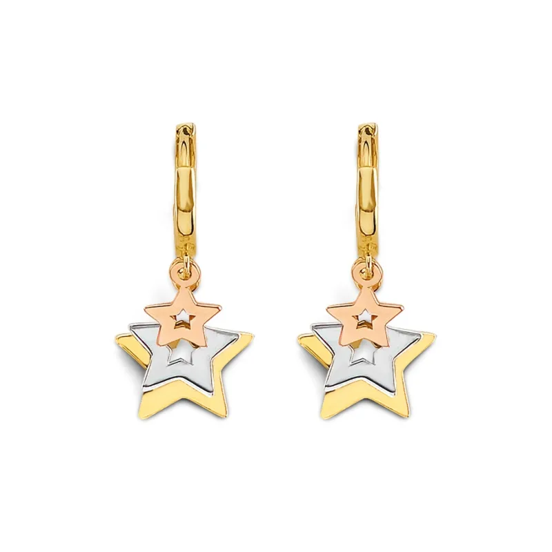 14K 3C Hanging Stars Huggies Earring