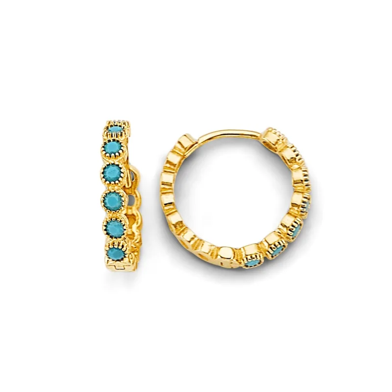 14KY Round Turquoise Huggies