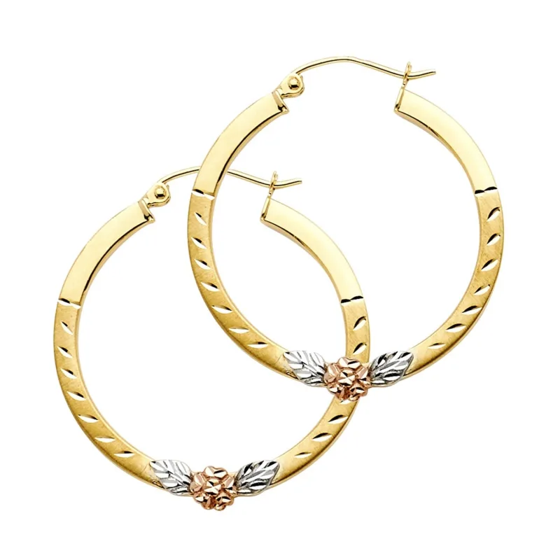 14K 3C FLOWER SQ HOOP EAR
