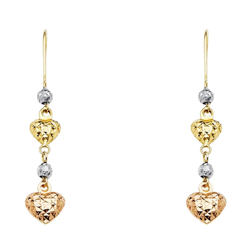14K 3C HEART HANGING EARRING