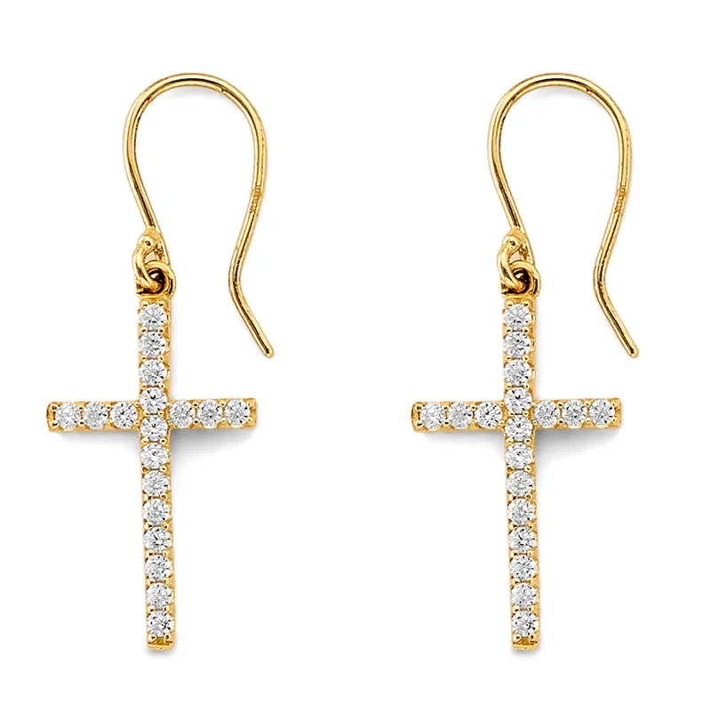 14KY CZ Cross Hanging Earring