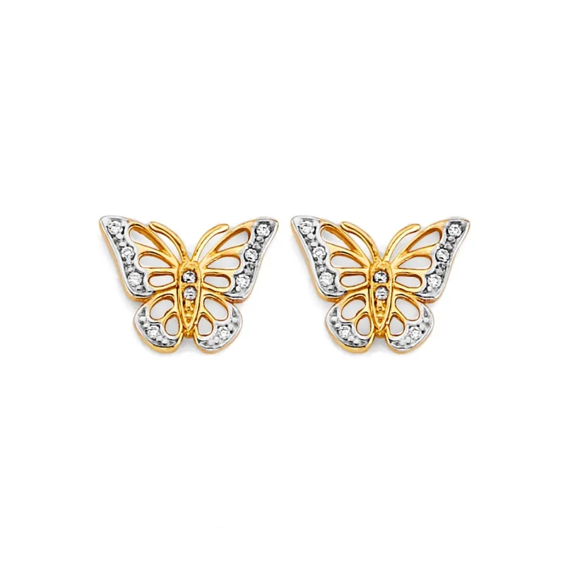 14K 2T CZ Butterfly Push Back Earring
