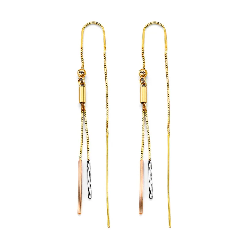 14K 3C Bar Double Line Chain Earring