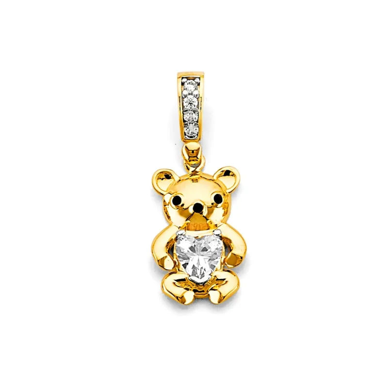 14KY CZ Pink Heart Teddy Bear Pendant