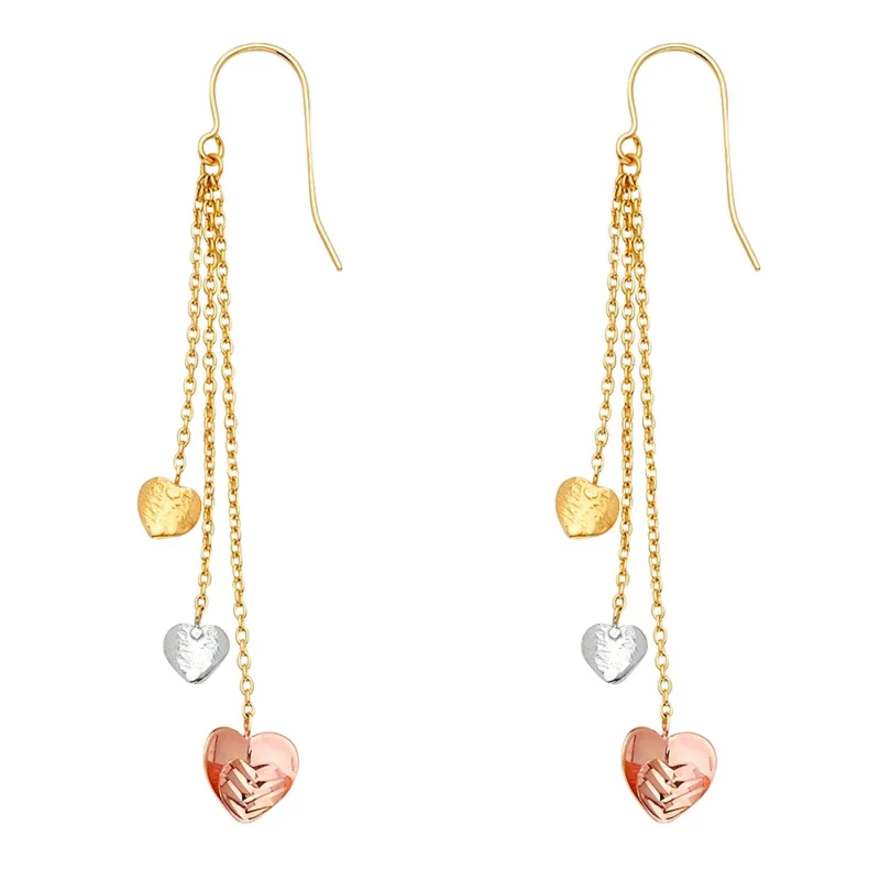 14K 3C 3Hearts Hanging Earring