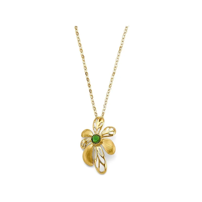 14KY Green Stone Flower Necklace