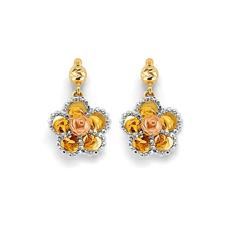 14K 2T Hanging Flower Push Back Earring