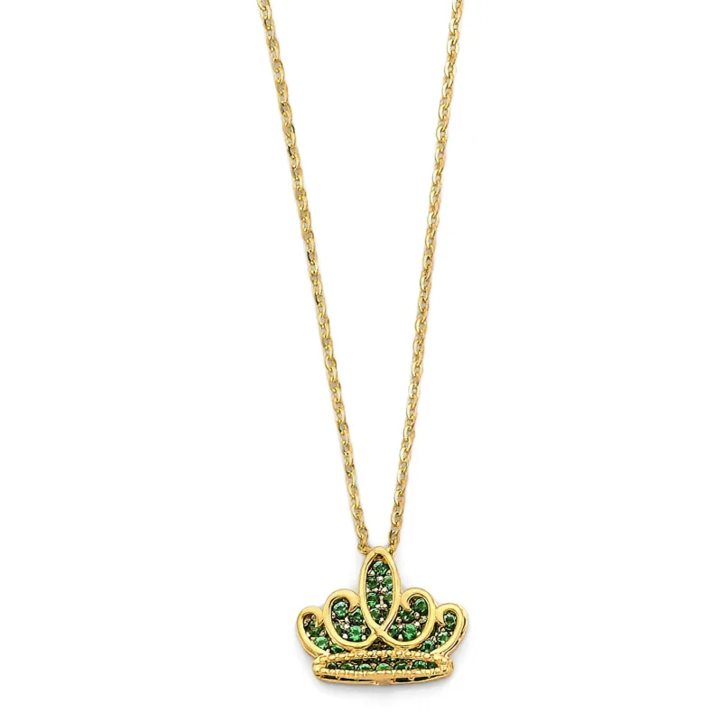 14KY Green CZ Crown Necklace