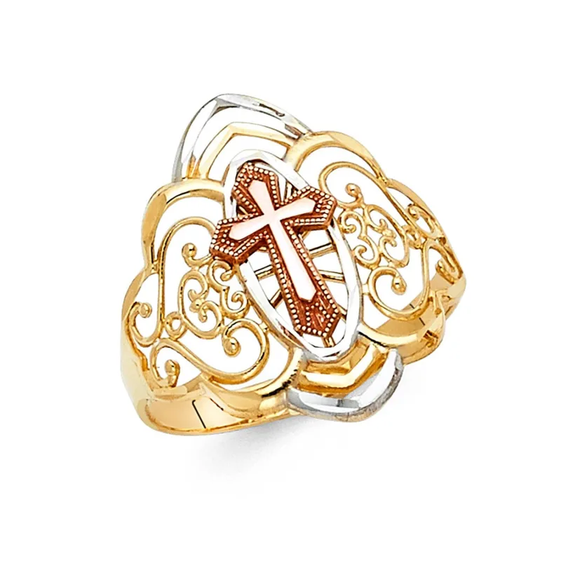 14K 3C CROSS RING