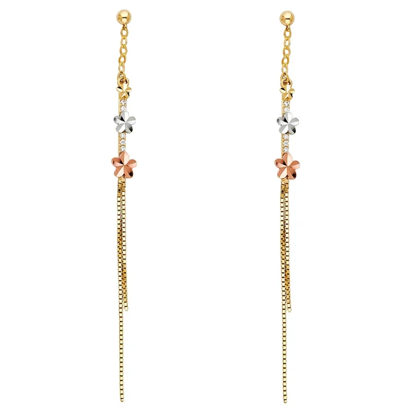 14K 3C DANGLING EARRINGS
