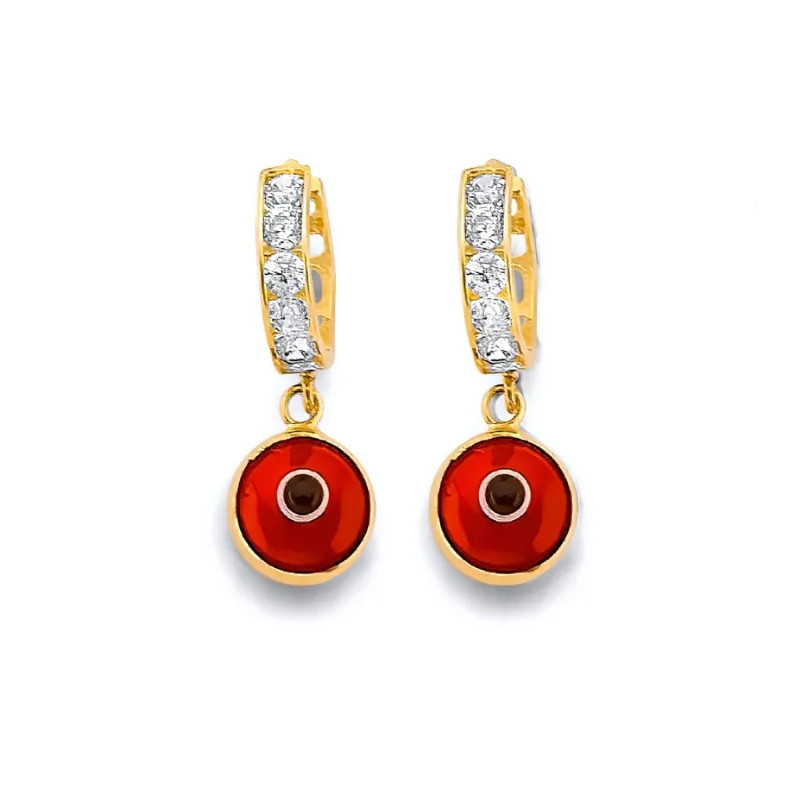 14KY CZ Red Evil Eye Huggies Earring