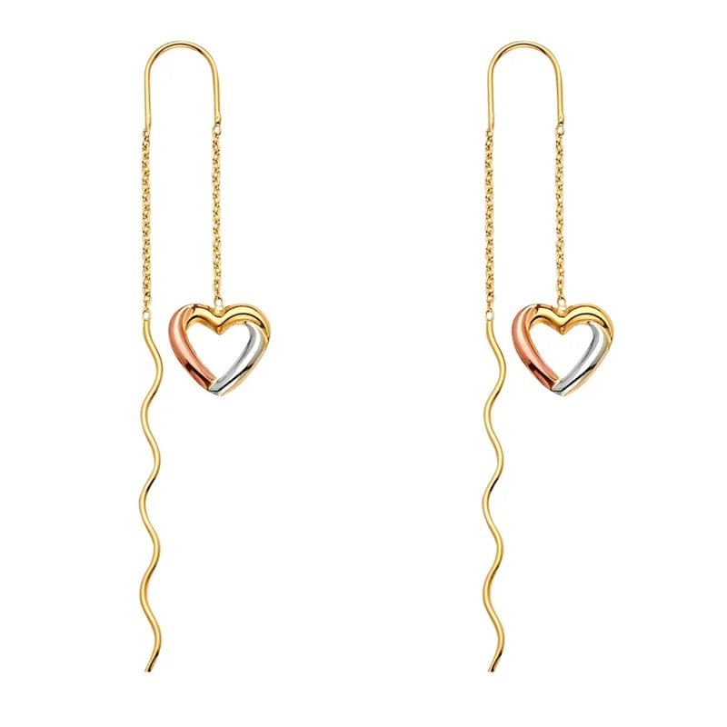 14K 3C Heart Front & Back Dangle Earring
