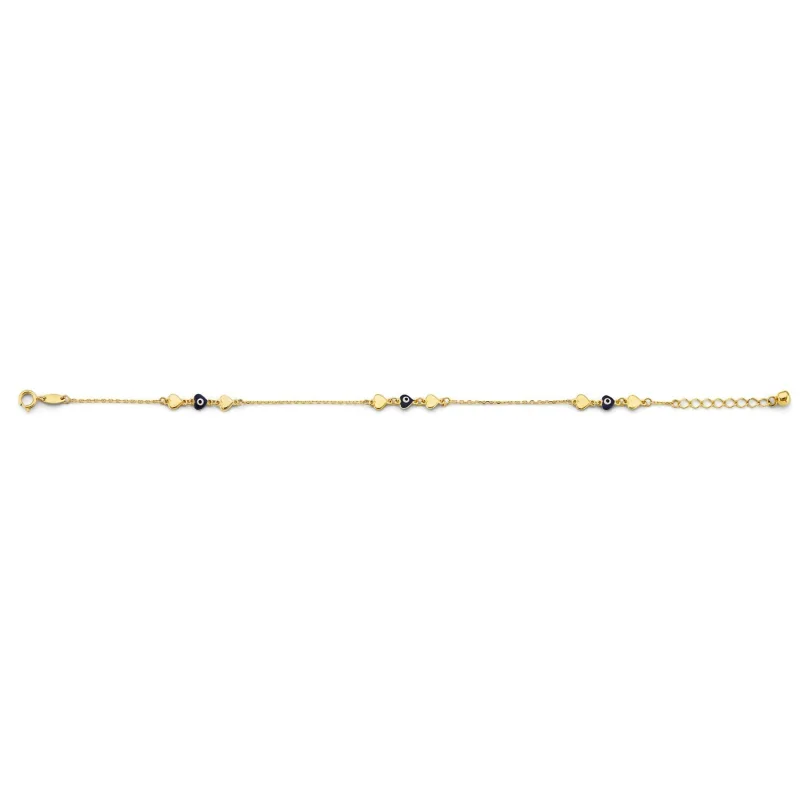14KY Evil Eye & Heart Bracelet