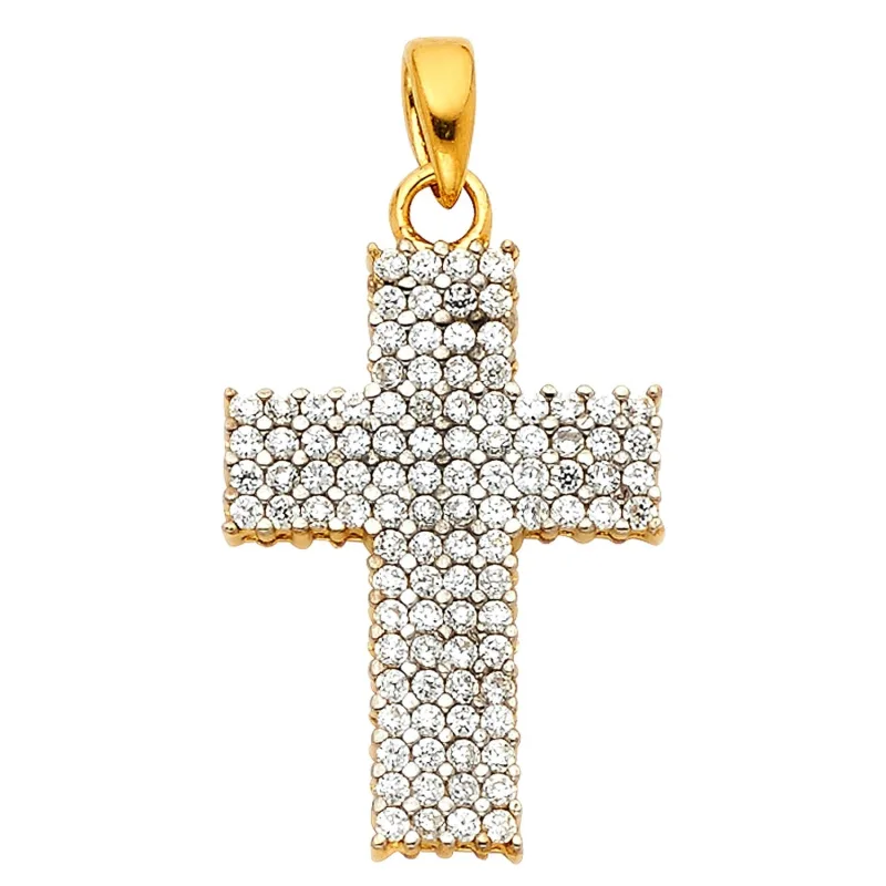 14K 2T CZ CROSS PENDANT (PT529)