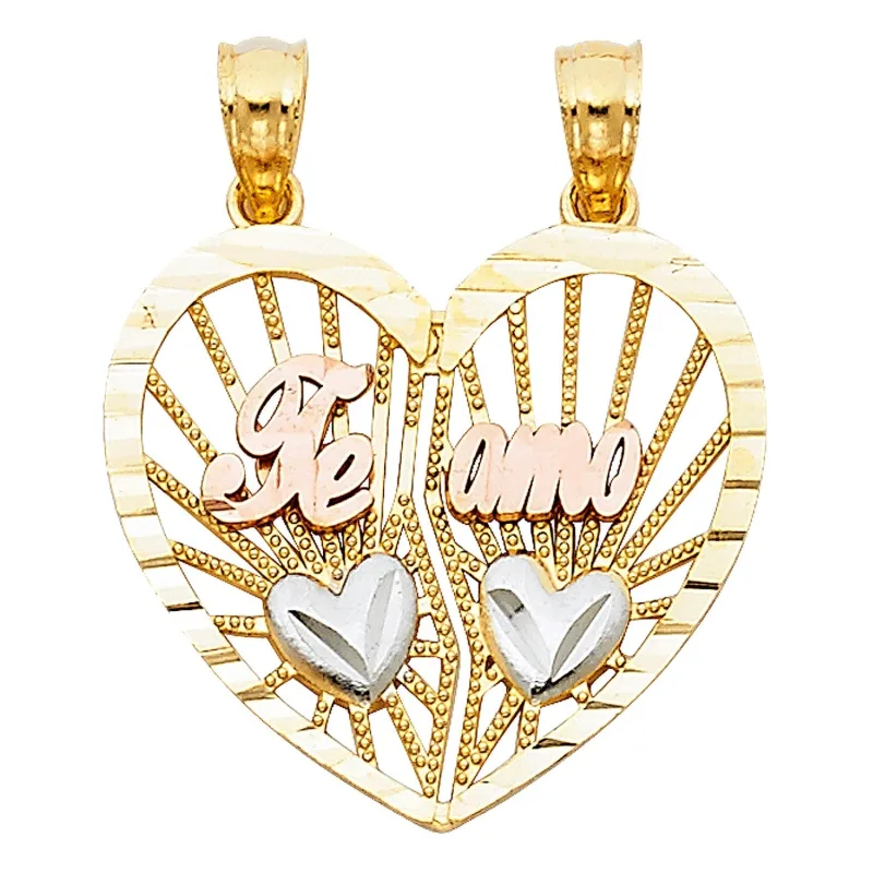 14K 3C TE AMO HEART 2 PIECE PENDANT