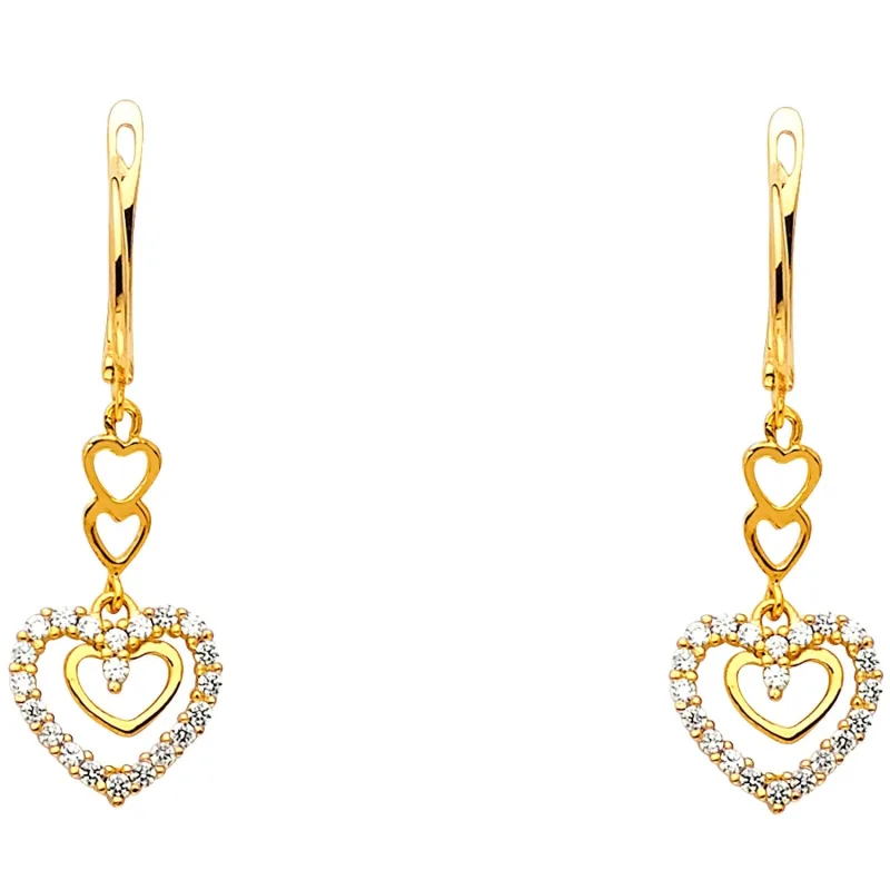 14KY CZ HEART HANGING EARRING