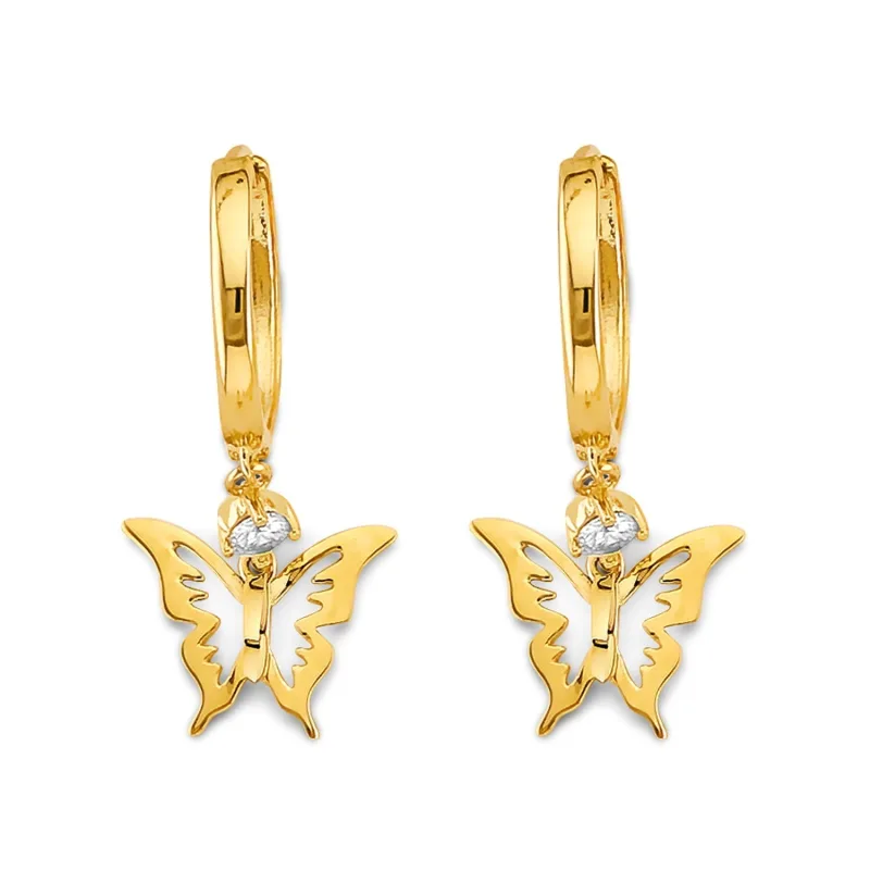 14KY Hanging Butterfly Huggies Earring