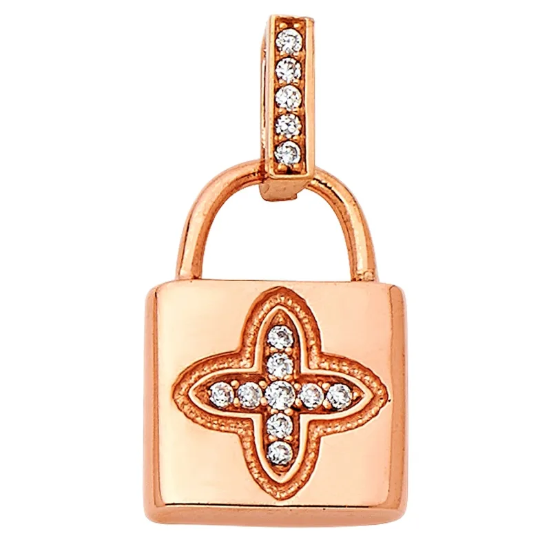 14K PINK CZ LOCK PENDANT