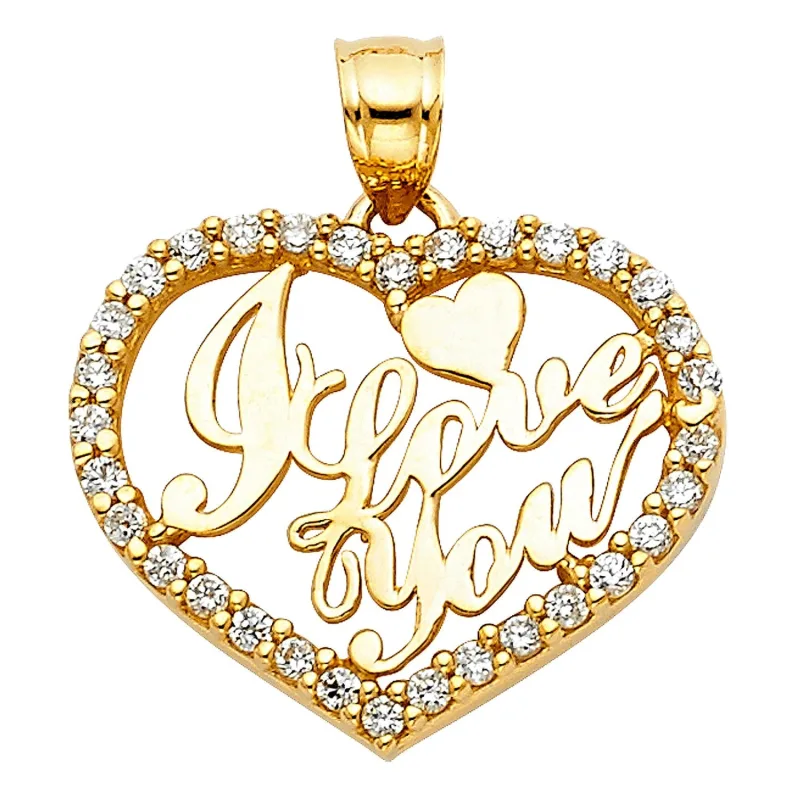 14KY CZ I LOVE YOU HEART PENDANT