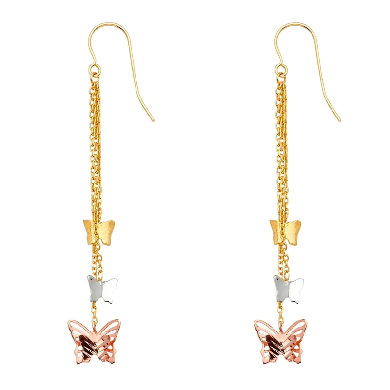 14K 3C 3Butterflies Hanging Earring