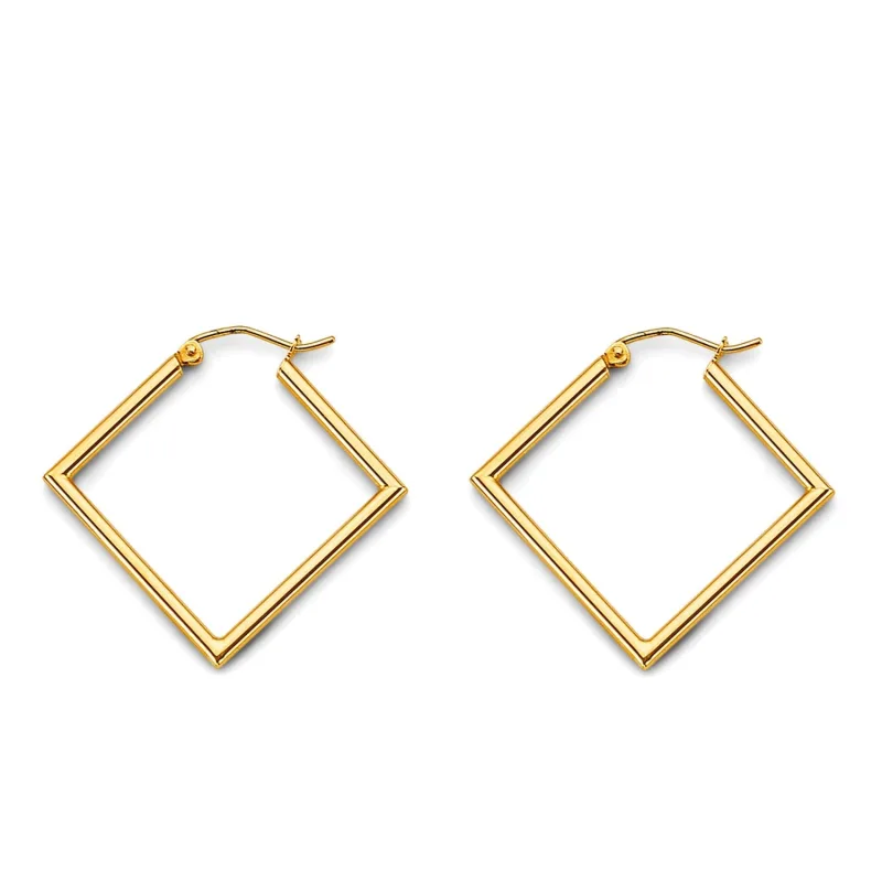 14KY Tube Square Polish Hoop Earring