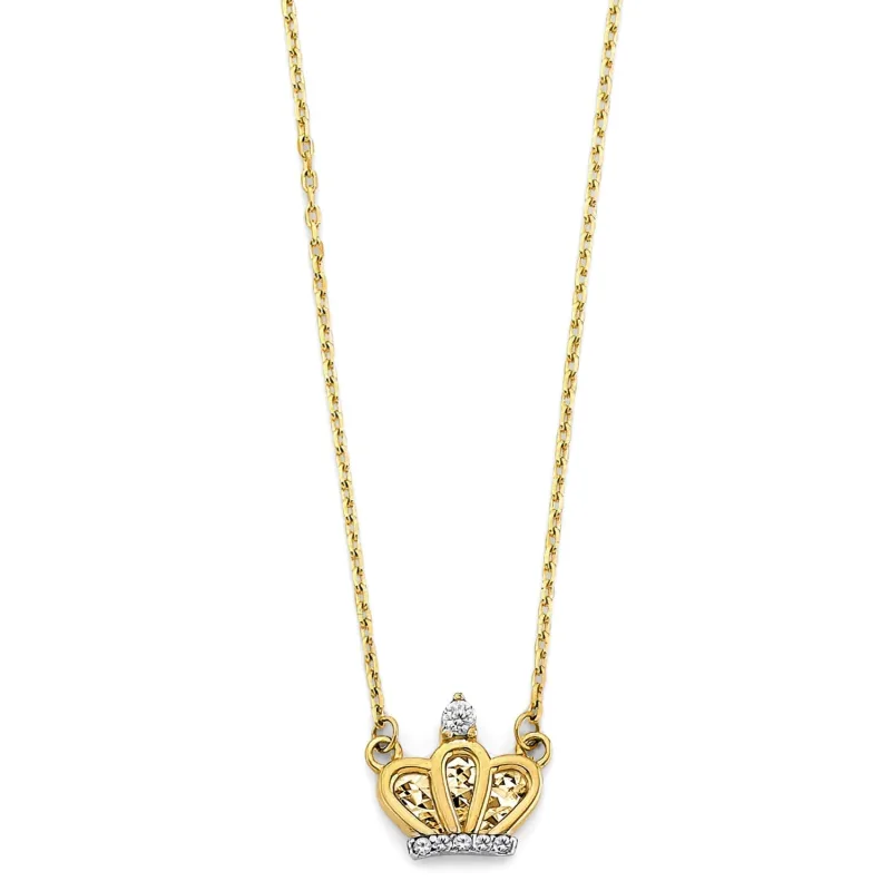 14KY CZ Crown Necklace