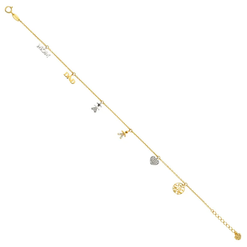 14K 2T Dangling CZ Light Chain Bracelet
