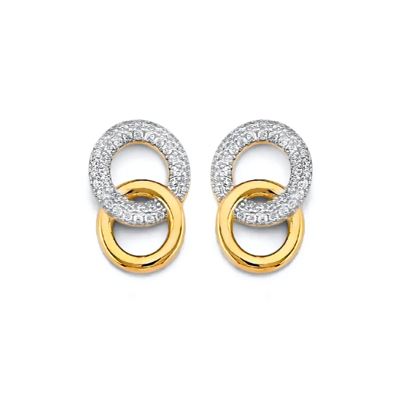 14K 2T CZ Double Circle Push Back Earring