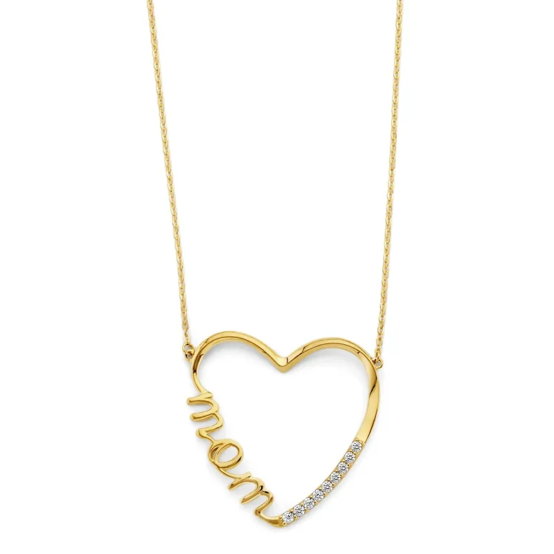 14K 2T CZ Mom Open Heart Necklace