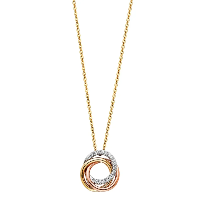 14K 3C CZ 3 RINGS NECKLACE
