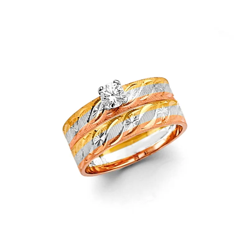 14K 3C Ladies CZ Eng Ring