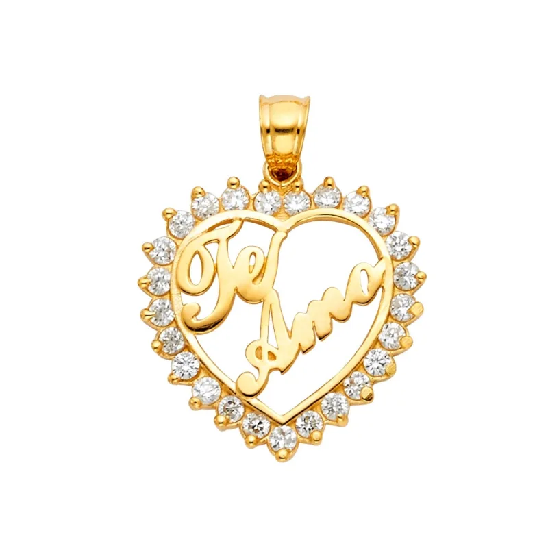 14KY CZ TE AMO HEART PENDANT