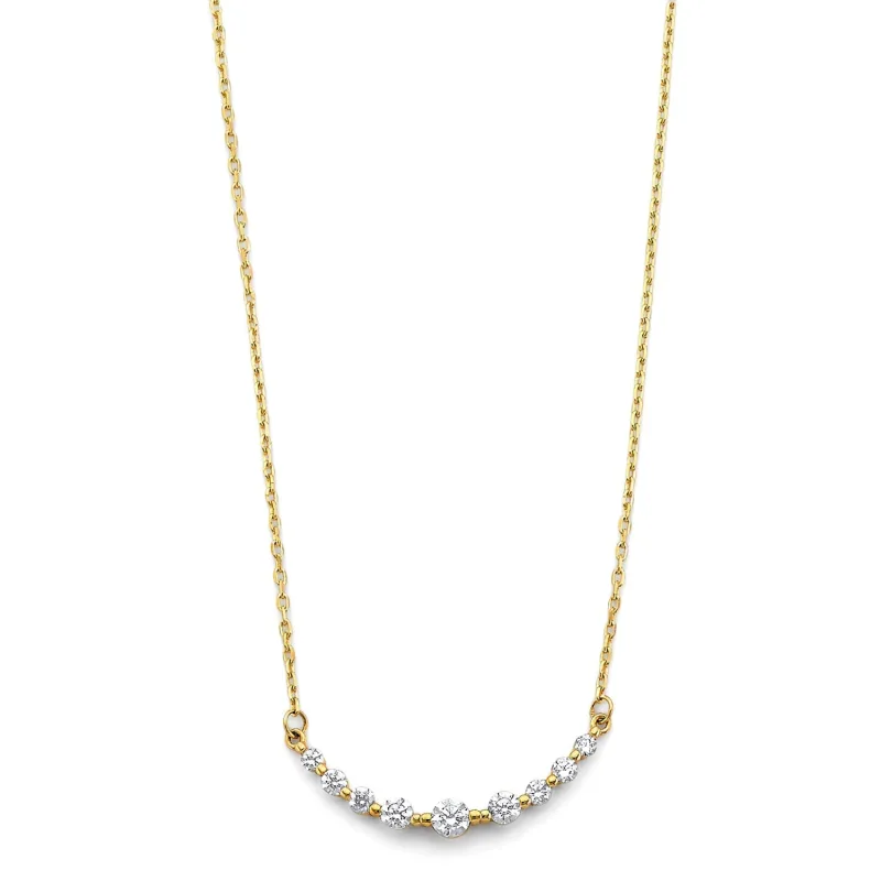 14KY Curved Gradated RD CZ Necklace